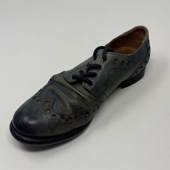 John Fluevog Pound Wingtip Derby Shoes Mens 8 M Blue Leather Denim Look Lace Up main image 12